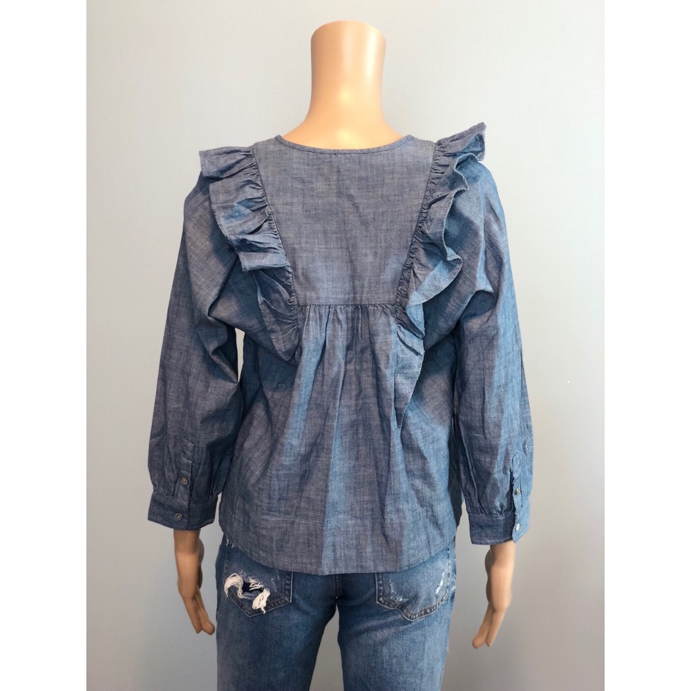 NWT J crew blue ruffle front chambray blouse shirt top - Picture 6 of 8